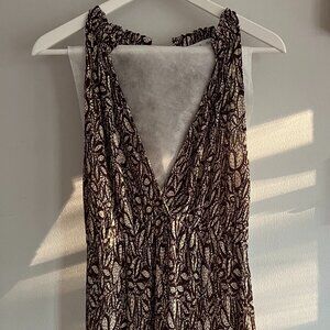 Mango Halter-Neck Midi Dress, brown/cream, S S (4)